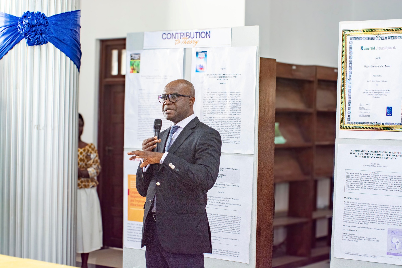 Prof. Ofori speaking at the exhibition of his scholarly works at the Balme Library